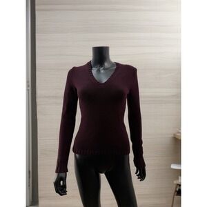 Banana Republic Wool-Like V-Neck Sweater Burgundy Knit Size‎ S